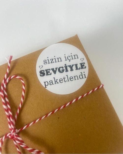 Sizin Için Sevgiyle Paketlendi Kalpli Siyah Yazılı 4 cm Yapışkanlı Etiket 120 Adet