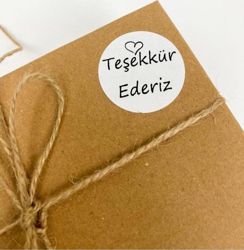 Teşekkür Ederiz Kalpli Siyah Yazılı 4 cm Yuvarlak Yapışkanlı Etiket 120 Adet