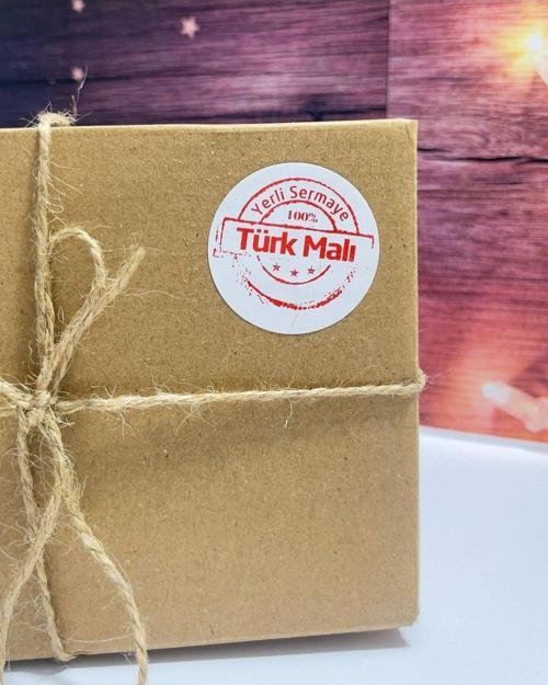 Yerli Sermaye Türk Malı Yazılı Yuvarlak Yapışkanlı Etiket 5 x 5 cm 100 Adet