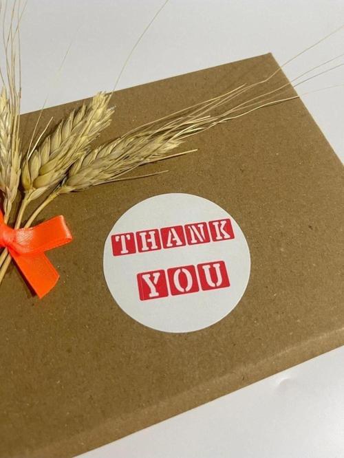 Thank You Beyaz Etiket Kırmızı Yazı Yuvarlak Yapışkanlı Etiket 4 x 4 cm 120 Adet