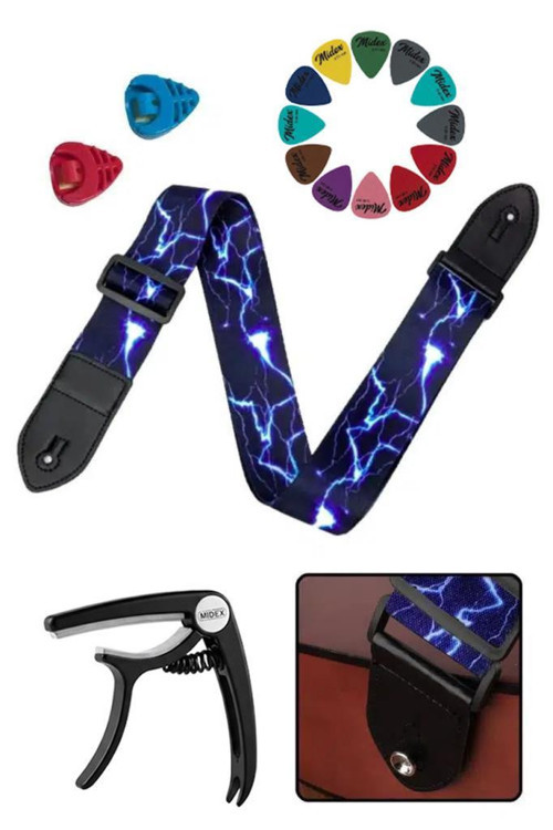 SR-11BL-PAK Desenli Gitar Omuz Askısı Capo ( 2 Pena Kutusu 12 Pena )