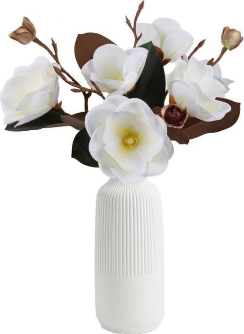 Yapay Çiçek Manolya Gerçek Islak Dokulu Gelin Çiçeği 48cm BEYAZ