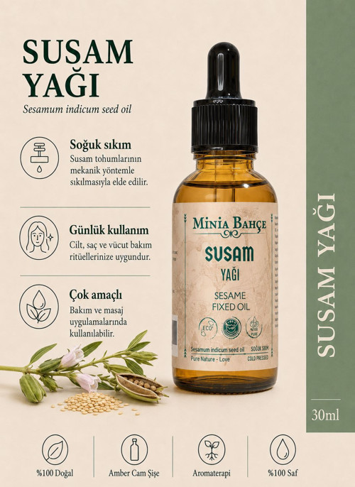 Susam Yağı – 30 ml | Soğuk Sıkım Sabit Yağ