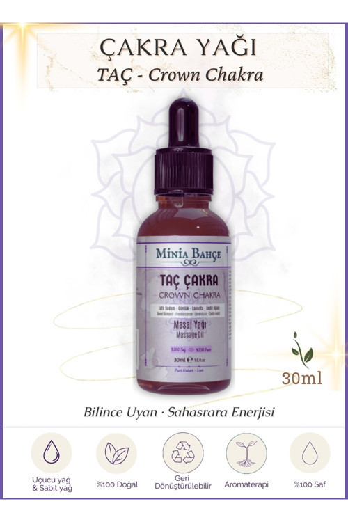 Taç Çakra Masaj Yağı, Crown Chakra, 30ml, %100 Saf