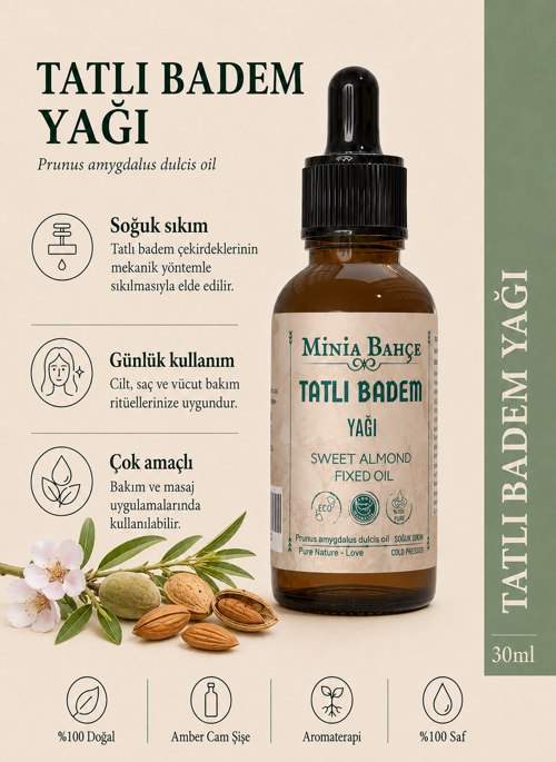 Tatlı Badem Yağı – 30 ml | Soğuk Sıkım Sabit Yağ