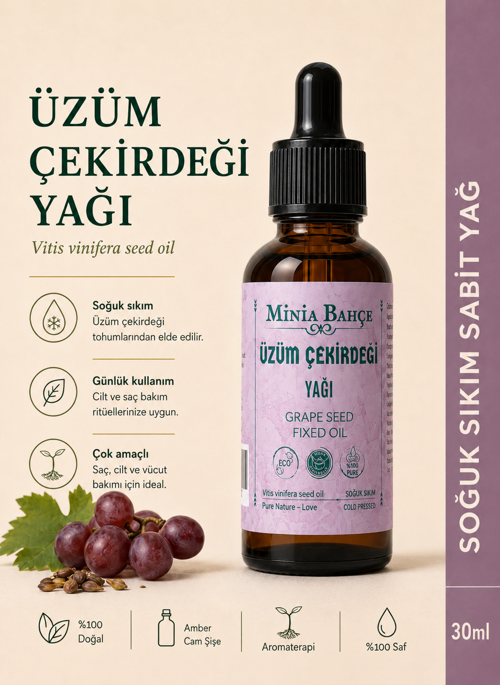 Üzüm Çekirdeği Yağı – 30 ml | Soğuk Sıkım Sabit Yağ
