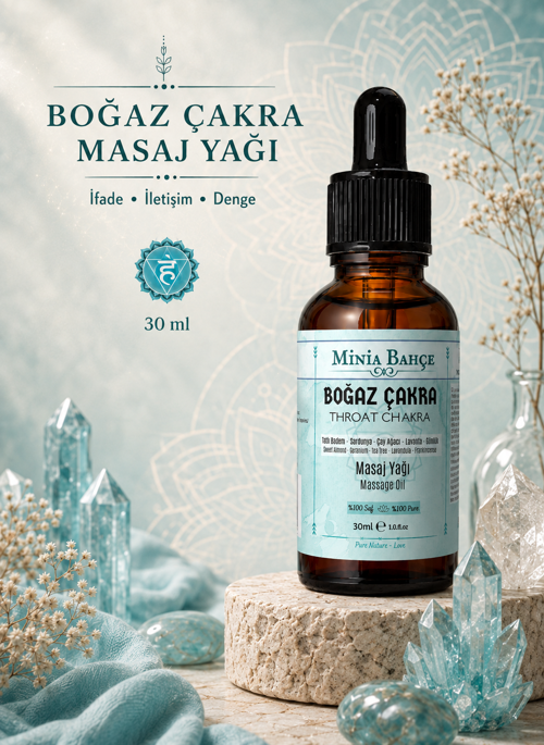 Boğaz Çakra Masaj Yağı – 30 ml | Itır, Çay Ağacı, ve Akgünlük Yağlarıyla Masaj Bakımı