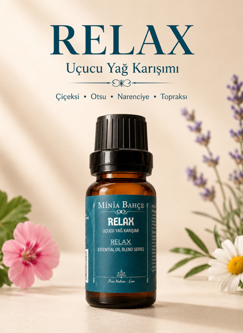Relax Uçucu Yağ Karışımı – 10 ml | Paçuli, Adaçayı, Limon ve Itır Yağlı Aromaterapi Karışımı