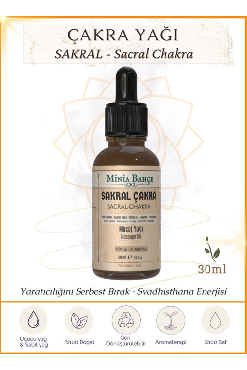 Sakral Çakra Masaj Yağı, Sacral Chakra, 30ml, %100 Saf