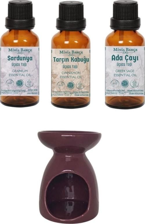 Sardunya (ıtır) Yağı 10ml, Tarçın Kabuğu Yağı 10ml, Ada Çayı Yağı 10ml Ve Buhurdanlık