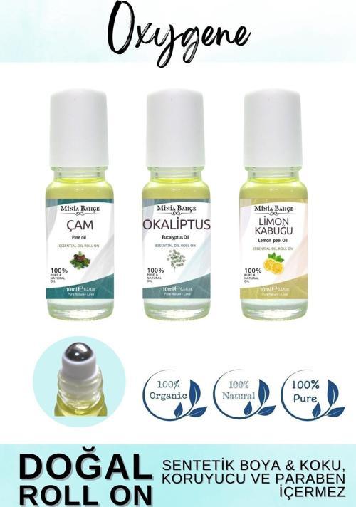 Doğal Roll on, Oksijen Seti, Çam ağacı, Okaliptus ve Lİmon Kabuğu Uçucu Yağı, 10ml x 3