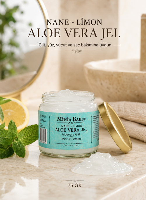 Nane ve Limonlu Aloe Vera Jel 75 g – Güneş, Tıraş ve Epilasyon Sonrası Cilt ve Saç Bakımı