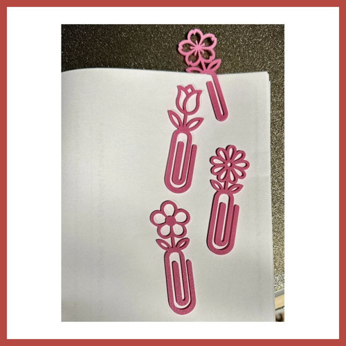 3D Baskı Çiçek Figürlü Ataç ve Kitap Ayracı - 8li Set - Pembe ERDOTICA