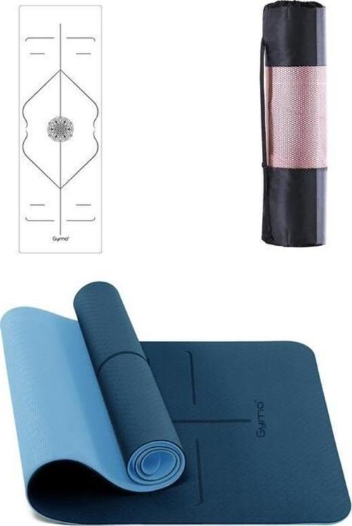 Hizalamalı 6mm TPE Yoga Matı Pilates Minderi Mavi