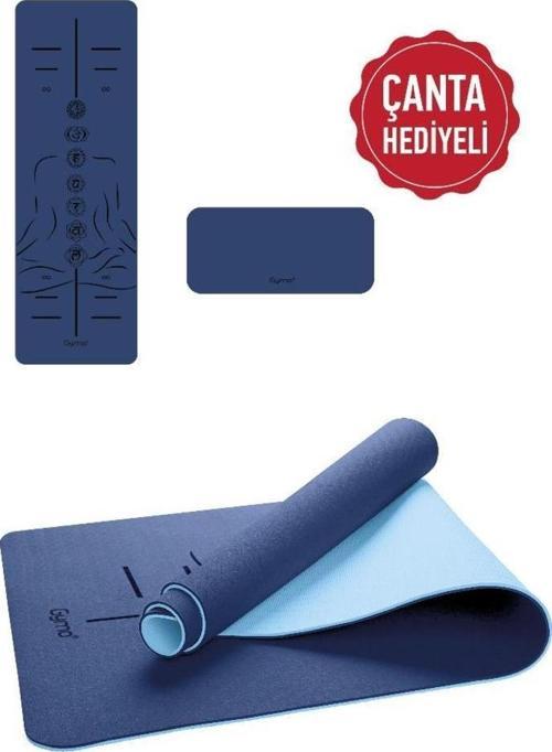 Sembol Hizalamalı 6mm TPE Yoga Matı Pilates Minderi Diz Dirsek Koruyucu Matlı Set Mavi