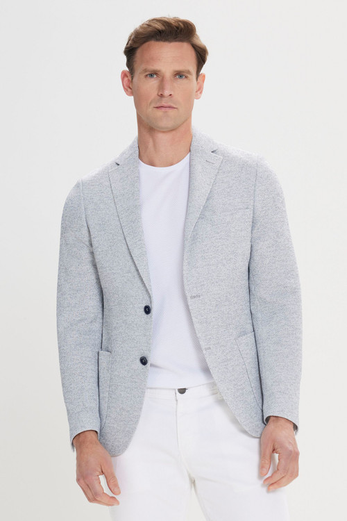 Erkek İndigo Slim Fit Dar Kesim Mono Yaka Desenli Blazer Ceket