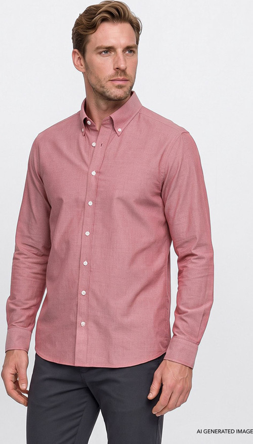 Erkek Kırmızı Pamuklu Yumuşak Dokulu Flanel Slim Fit Dar Kesim Düğmeli Yaka Gömlek