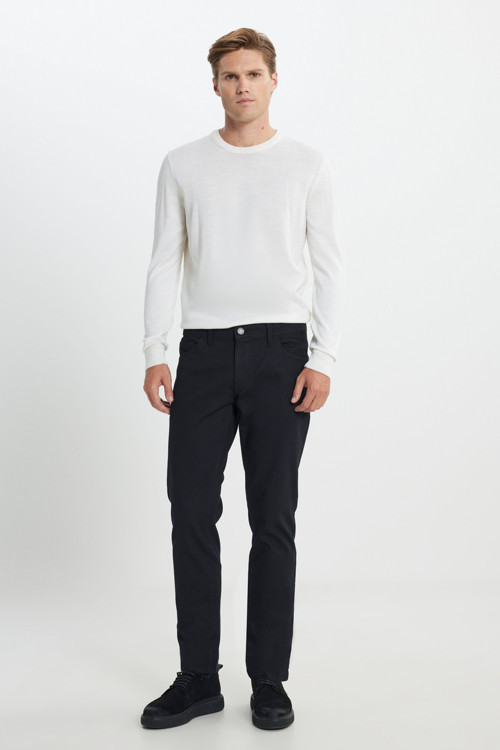 Erkek Siyah Slim Fit Dar Kesim Pamuklu Esnek Armürlü 5 Cep Pantolon