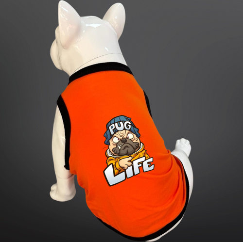 Kedi & Köpek Kıyafeti Atlet - Pug Life Baskılı Turuncu Atlet