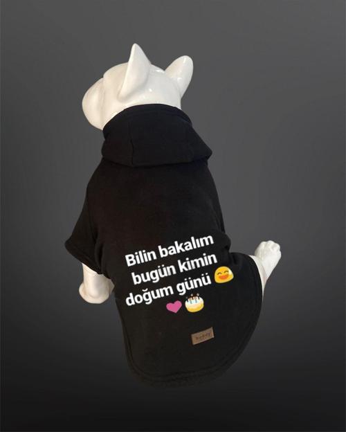 Kedi & Köpek Kıyafeti Sweatshirt - Bilin Bakalım Bugün Kimin Doğum Günü Baskılı Siyah Sweatshirt