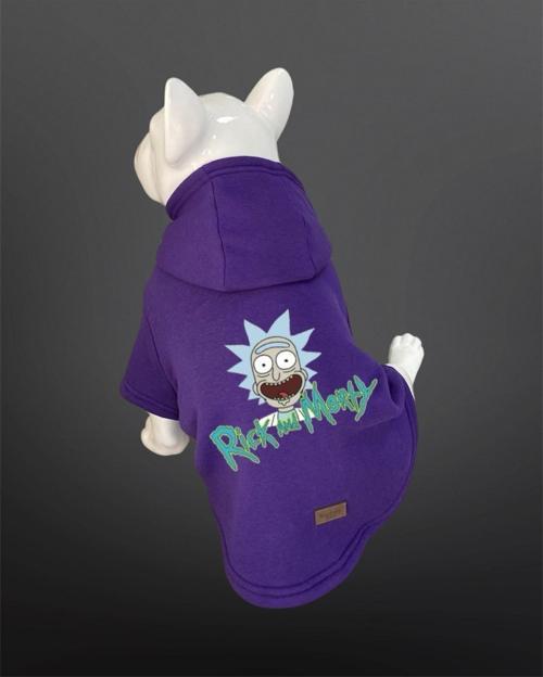 Kedi & Köpek Kıyafeti Sweatshirt - Rick & Morty Baskılı Mor Sweatshirt