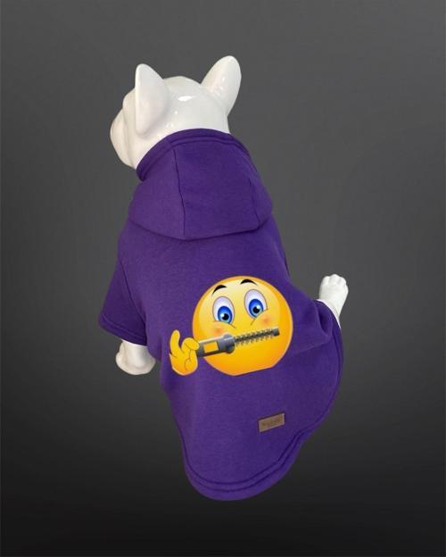 Kedi & Köpek Kıyafeti Sweatshirt - Sus Emoji Baskılı Mor Sweatshirt