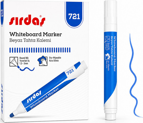 Beyaz Tahta Marker Kalemi Mavi Yuvarlak Uç 3 mm 12'li Paket