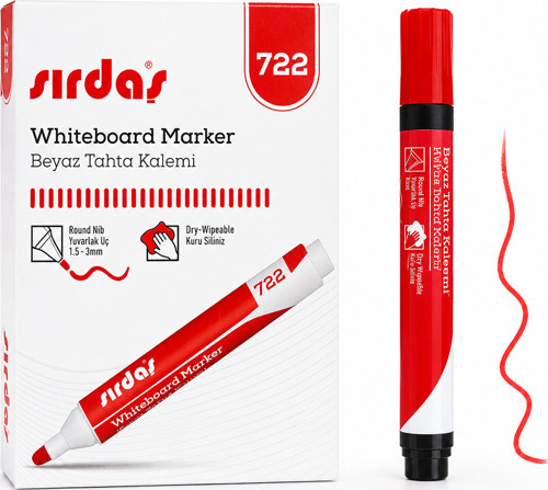 Beyaz Tahta Marker Kalemi Kırmızı Yuvarlak Uç 3 mm 12'li Paket