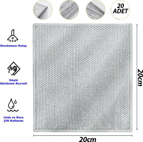 Tel Örgülü Bulaşık Temizleme Bezi 20x20 cm 20'li Paket