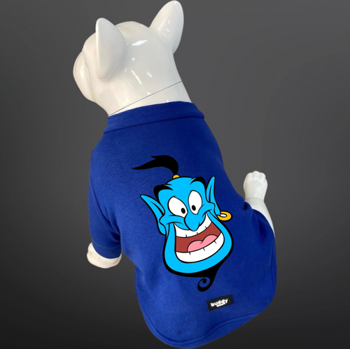 Kedi Ve Köpek Kıyafeti - Alaaddin Baskılı Saks Mavisi Kapüşonsuz T-shirt