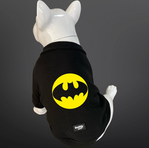 Kedi Ve Köpek Kıyafeti - Batman Baskılı Siyah Kapüşonsuz T-Shirt
