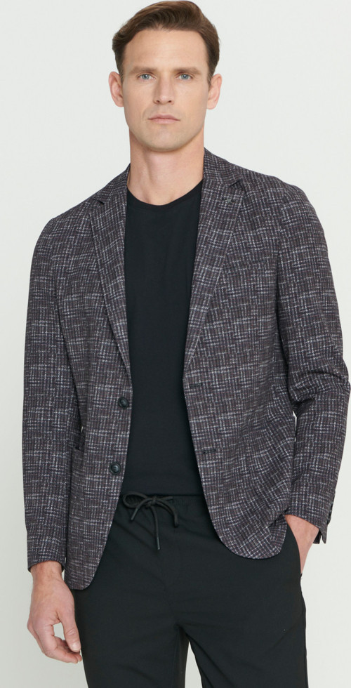 Erkek Bordo Slim Fit Dar Kesim Mono Yaka Kazayağı Desenli Ceket