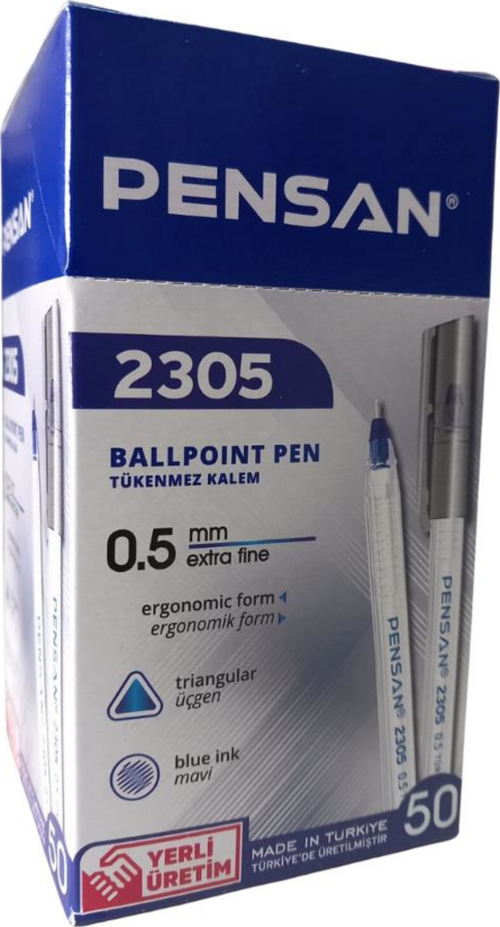 Tükenmez Kalem Üçgen Mavi 0,5 Mm 2305 (50 Li Paket)