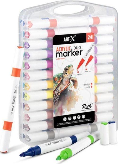Art-X Acrylic Marker Duo Marker Çift Uçlu Su Bazlı Boyama Kalemi 24 Renk Set