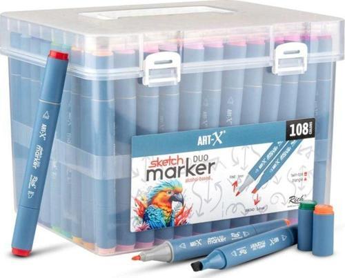 Art-X Sketch Marker Duo Marker Çift Uçlu Su Bazlı Boyama Kalemi 108 Renk Set 18052