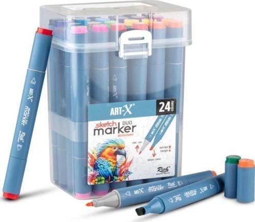 Art-X Sketch Marker Duo Marker Çift Uçlu Su Bazlı Boyama Kalemi 24 Renk Set 18047