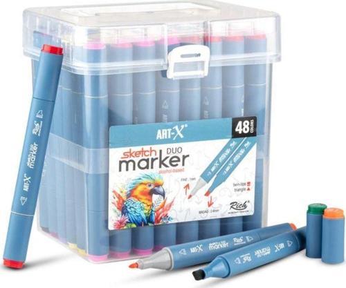 Art-X Sketch Marker Duo Marker Çift Uçlu Su Bazlı Boyama Kalemi 48 Renk Set 18049