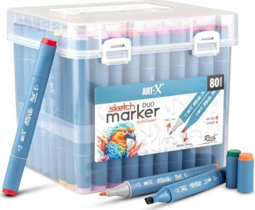 Art-X Sketch Marker Duo Marker Çift Uçlu Su Bazlı Boyama Kalemi 80 Renk Set 18051