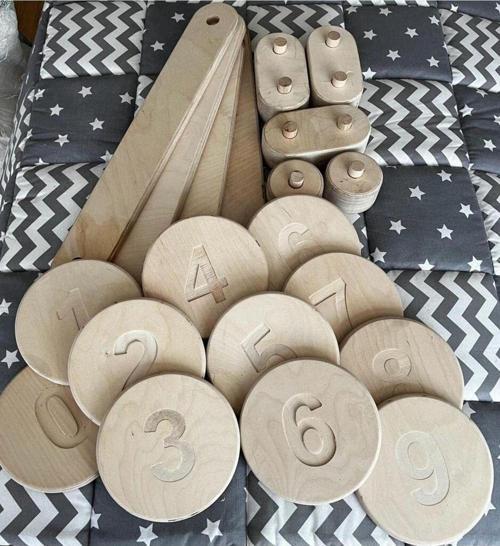 4'Lü Denge Tahtası Balance Beam | Ahşap Denge Tahtası Ve Denge Taşları | 10 Adet Sayı Desenli Taş