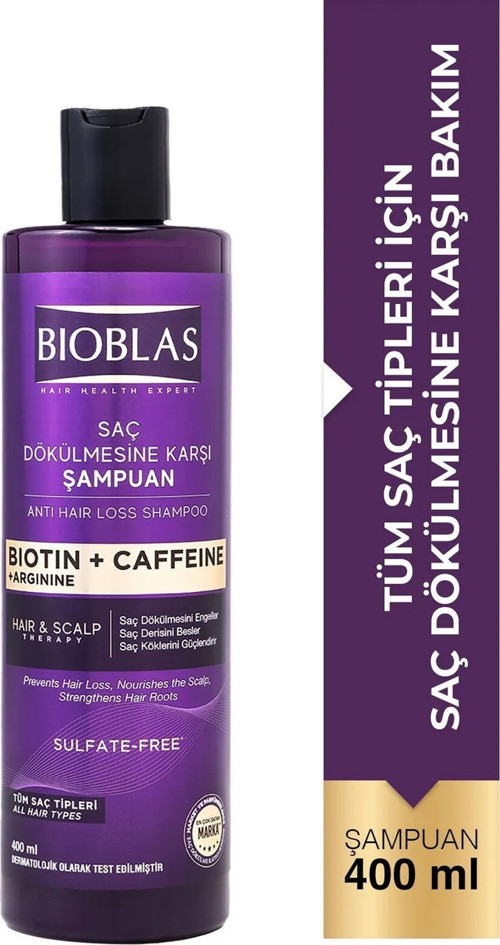 Kafein Arjinin Biotin Saç Dökülmesi Karşıtı Şampuan 400 Ml Besleyici, Güçlendirici, Dökülme Karşıtı