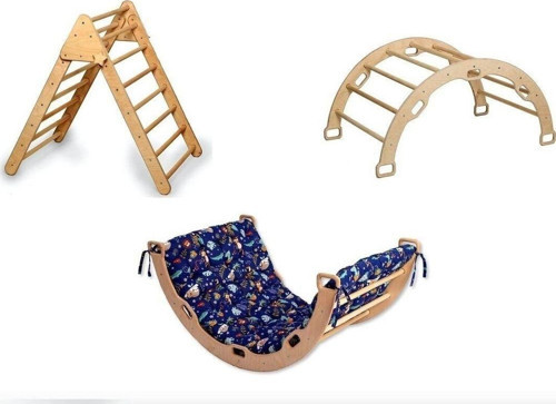 Pikler Tırmanma Seti | Ahşap Montessori Oyun Set Ve Aktivite Merkezi | Üçgen Kemer Orman Yastık