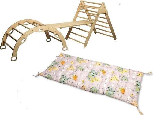 Pikler Tırmanma Seti Ve Yastık | Montessori 3'Lü Set | Kemer Üçgen Merdiven Rampa Harita Yastık