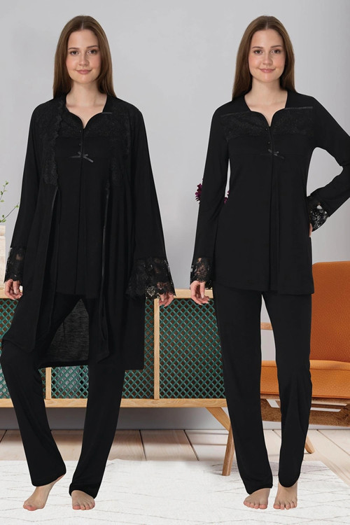 Effortt 4084 Dantelli Sabahlıklı Lohusa Pijama Takımı