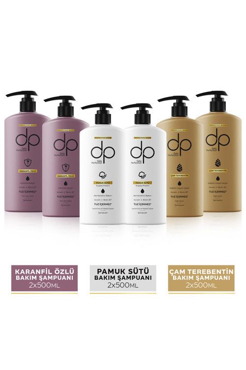 6 Çeşit Şampuan Seti Pamuk - Çam - Karanfil 500 Ml