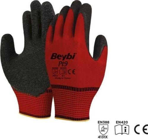 Nitril Poly Pl9 10 Kırmızı Siyah İş Eldiveni 12 Li Paket