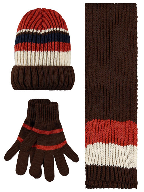 10-13 Yaş Atkı Bere Eldiven Set - Kahverengi