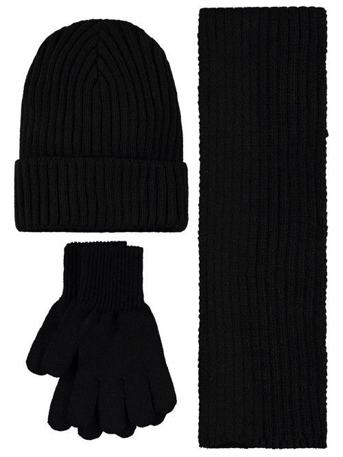 10-13 Yaş Atkı Bere Eldiven Set - Siyah