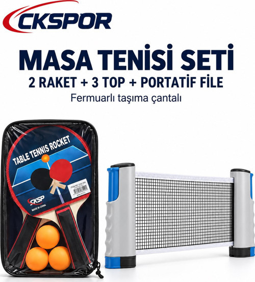 Çantalı Masa Tenisi Seti 2 Raket 3 Top Ayarlanabiilri Masa Tenisi Filesi