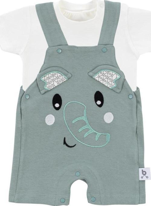 Hero Kısa Kol Bebek T-Shirt & Nakışlı Salopet Seti Elephant