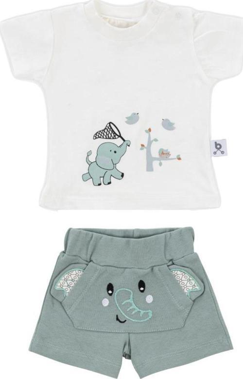 Hero Kısa Kol Desenli Bebek T-Shirt & Nakışlı Şort Seti Elephant